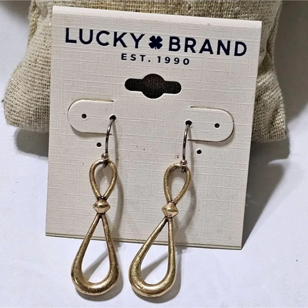 Lucky Brand Gold Tone Textured Open Teardrop Infinity Drop Dangle‎ Earrings NEW